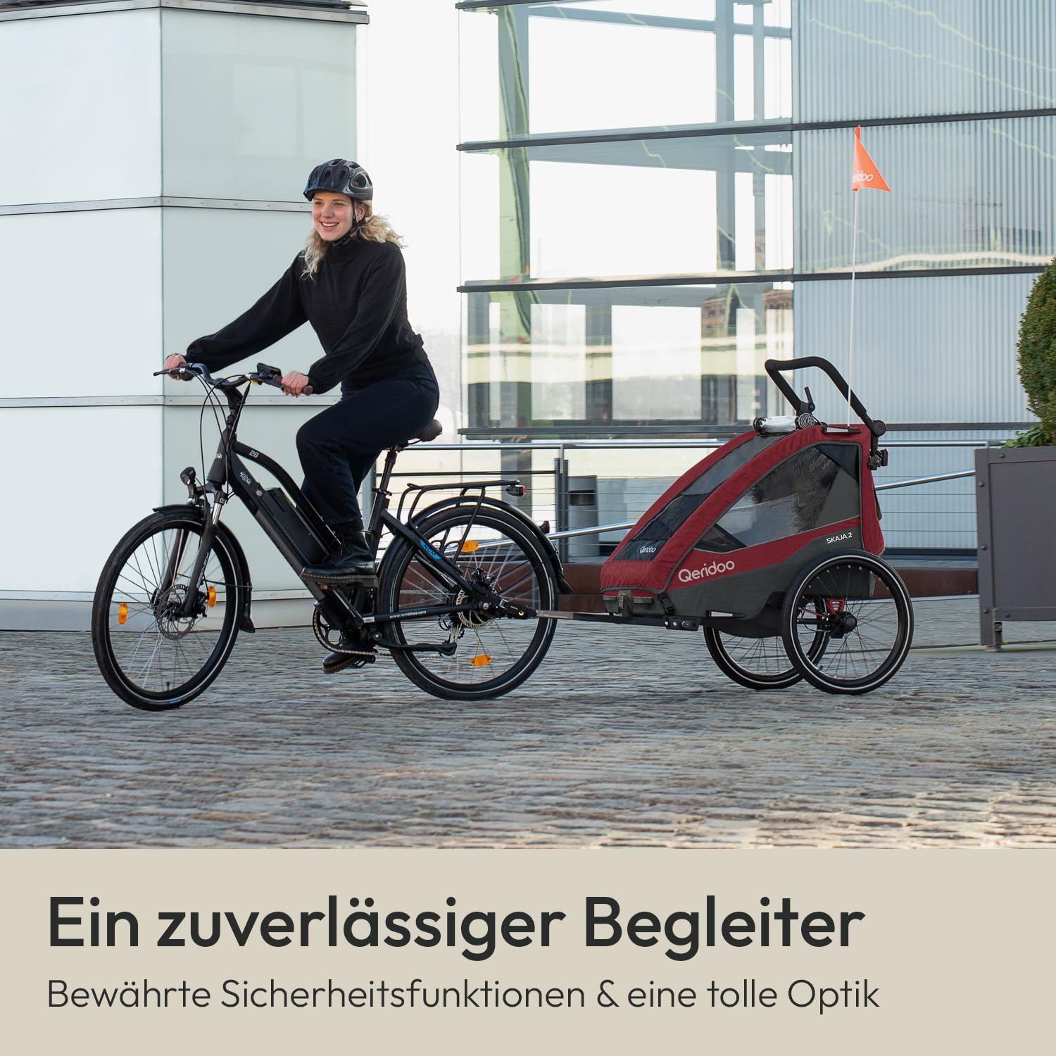 Qeridoo Skaja 2 Cayenne Red | Fahrradanhänger 2 Kinder mit Premium-Federung & 3-in-1-Funktion | Kinderfahrradanhänger & Jogger Kinderwagen | Leichter Fahrrad Anhänger Kinder | Sicher & Komfortabel