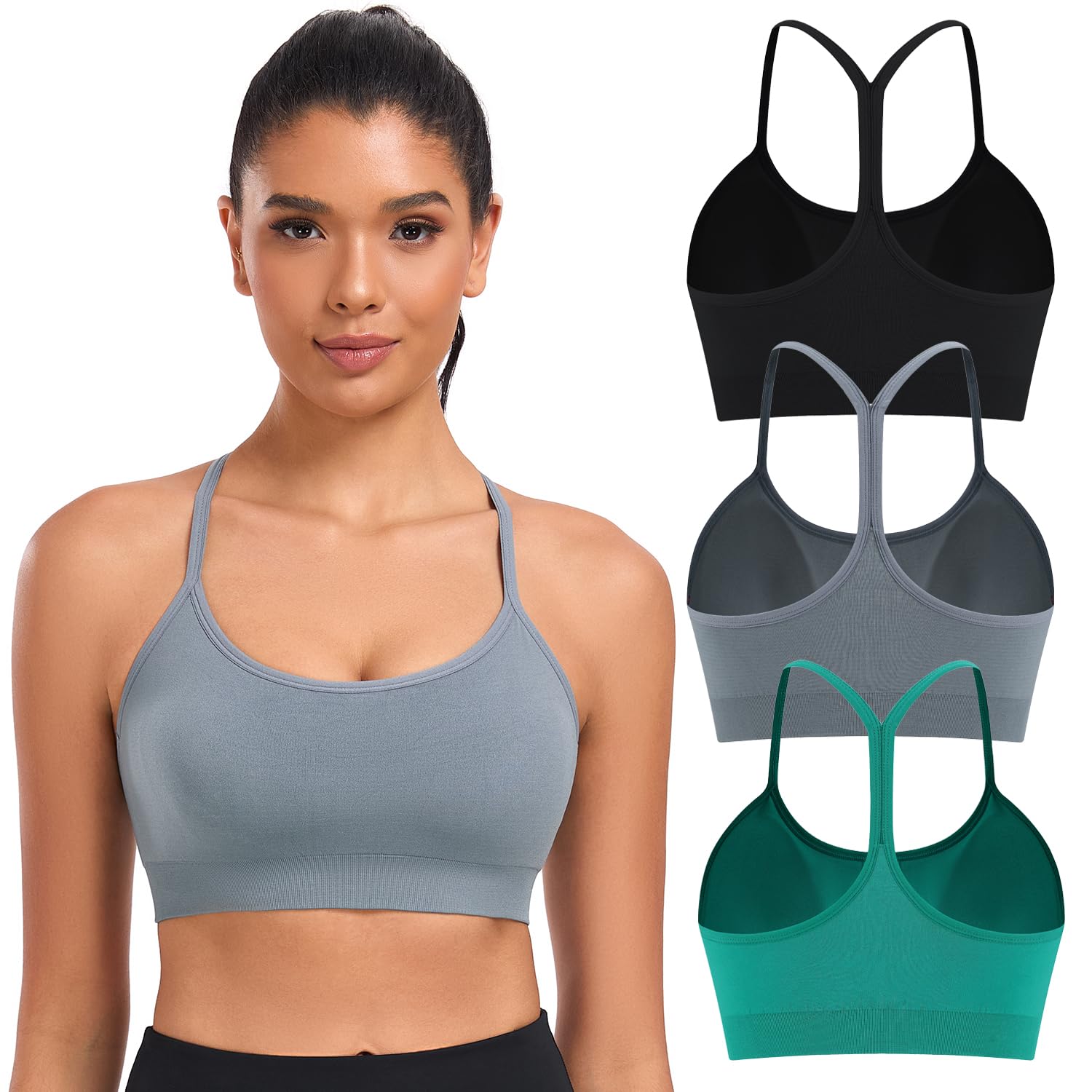 ANGOOL Soutien-gorge de sport dos en Y pour femme – Soutien-gorge de yoga léger avec coussinets amovibles et bretelles fines pour entraînement à faible impact