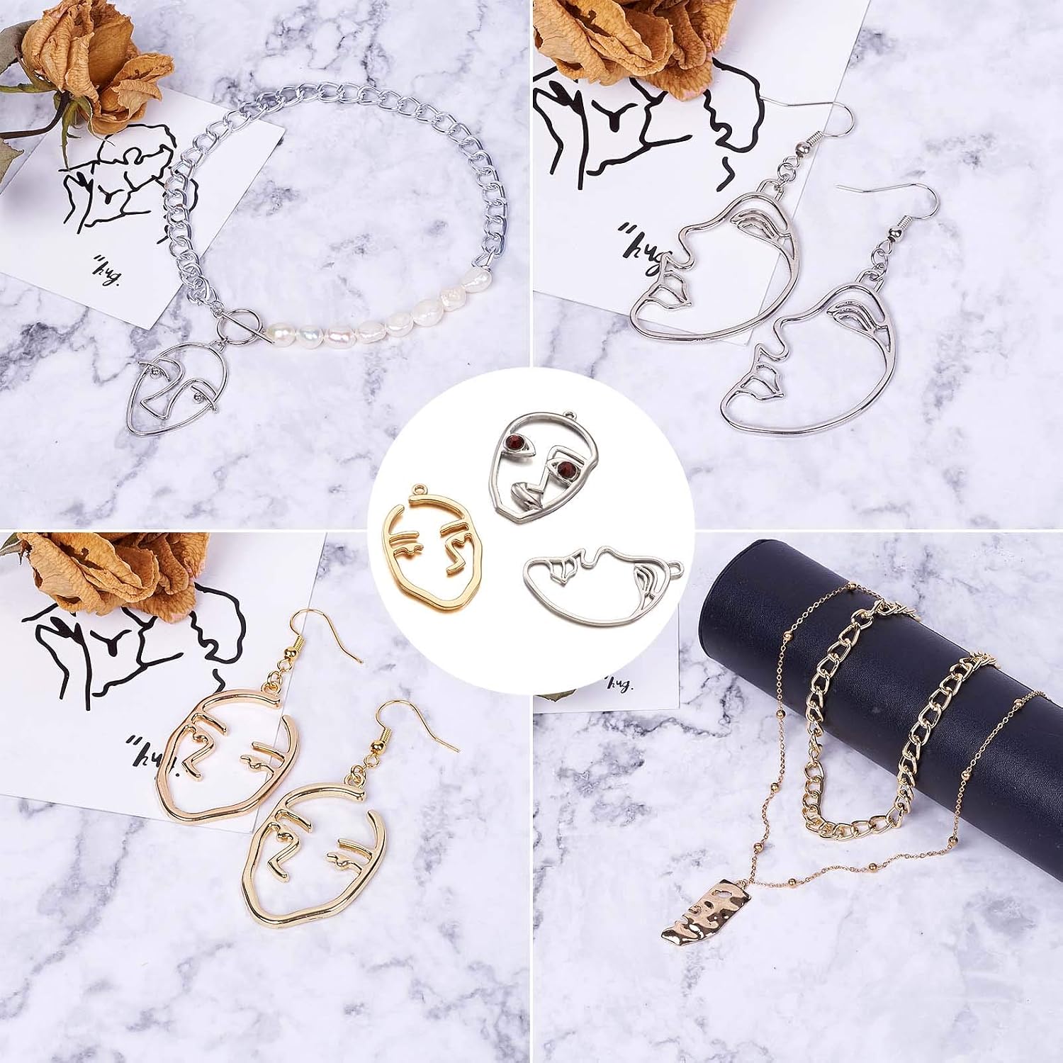 Kit De Colgantes De Madera Con Cabujones De Cristal - 10 Piezas | Para Hacer Joyas Artesanales Y Bisutería