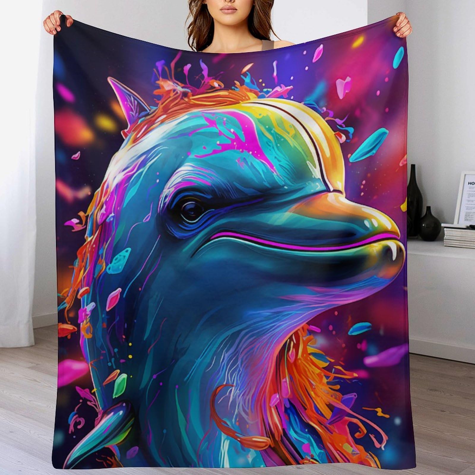 Plaid dauphin en flanelle douce 100x130cm pour canapé