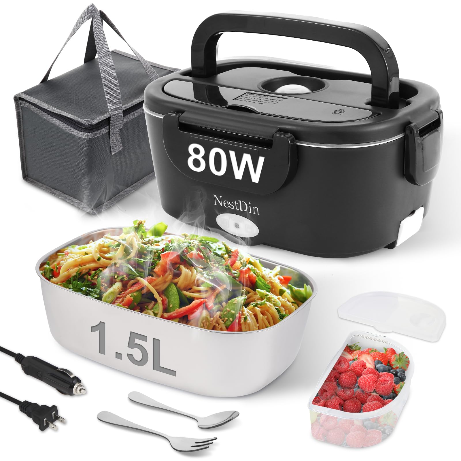 80W Electric Lunch Box for Adults, 1.5L Heated Lunch Box Food Warmer