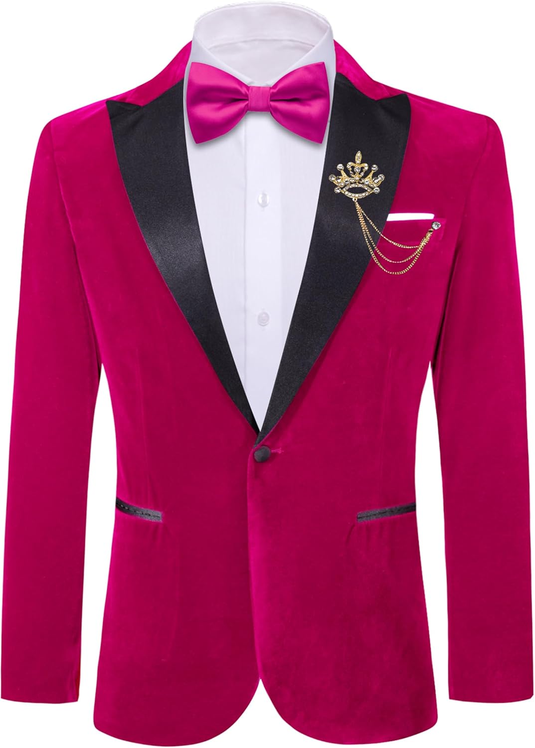 Barry.Wang Velvet Mens Blazer Mardi Gras Sport Coat Brooch Regular Fit Tuxedo Peaked Lapel Suit Jacket Carnival Parade