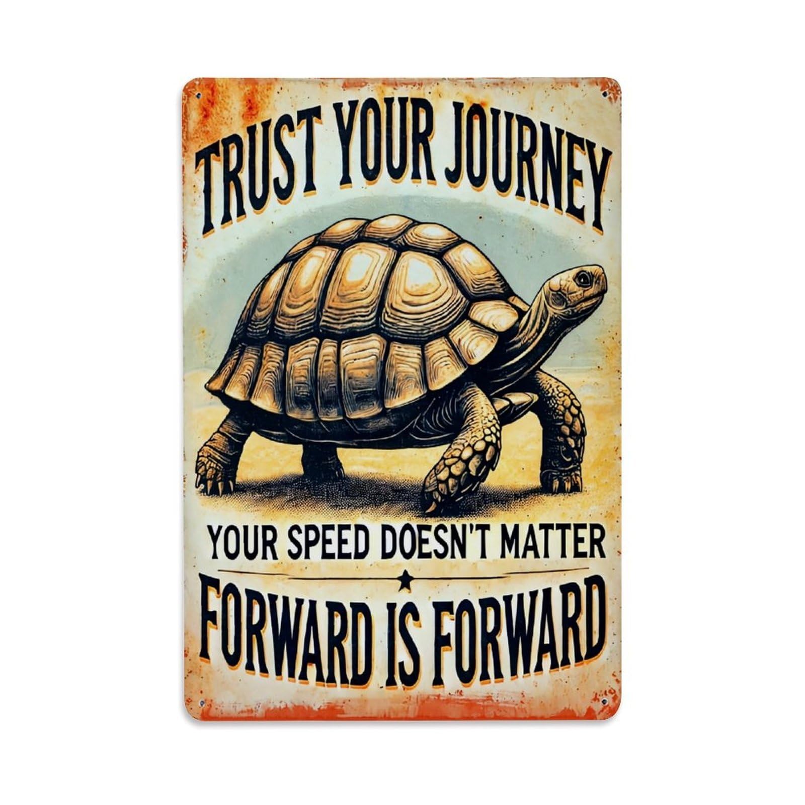 Trust Your Journey Turtle Illustration Retro Metal Tin Sign, Vintage Metal Poster for home, Gaming Room, Studio Workshop,Bar,Garage Wall Art Decor 8x12 Inch