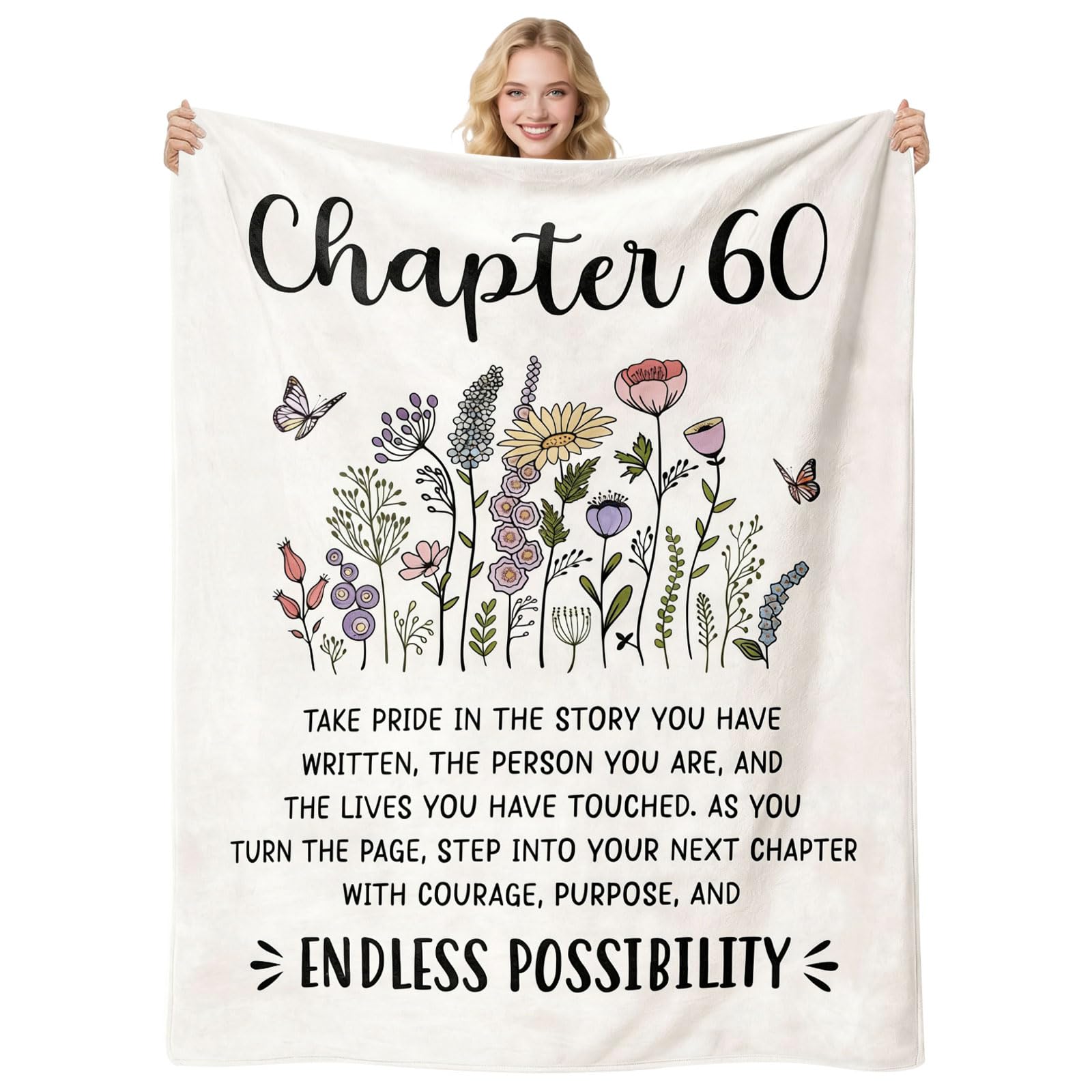 60th Birthday Gifts for Women, 50" x 60" Chapter 60 Blanket, 60 Year Old Present for Her, 1966 Gift for Her, Happy 60th Birthday Gift Ideas for Ladies, Mom, Grandma, Wife, Sister, Friends