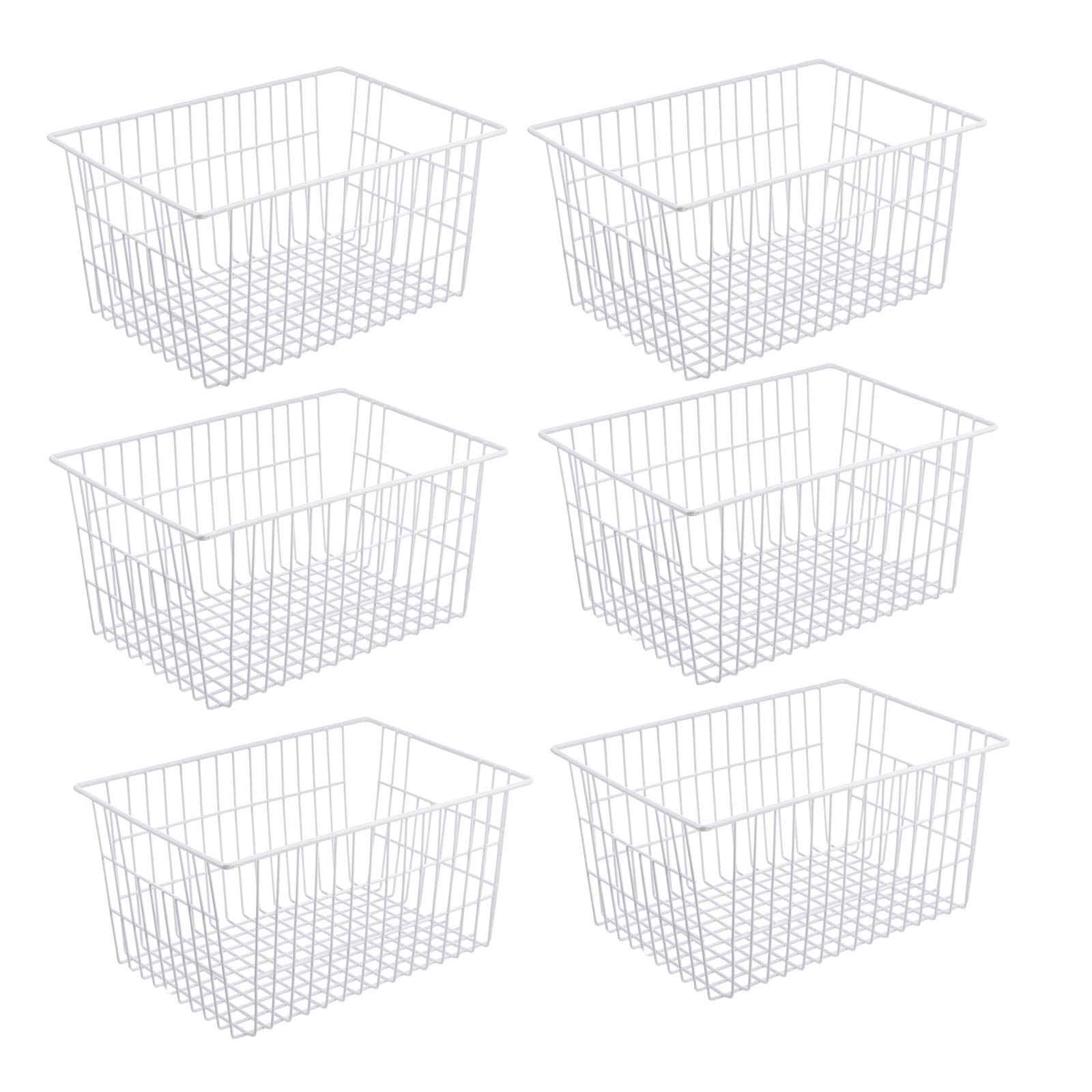 iPEGTOP Wire Stroage Baskets, 13.4 inch Farmhouse Metal Wire Basket Freezer Storage Organizer Bins with Handles for Kitchen Cabinets, Pantry, Closets, Bedrooms, Bathrooms, 6 Pack - White