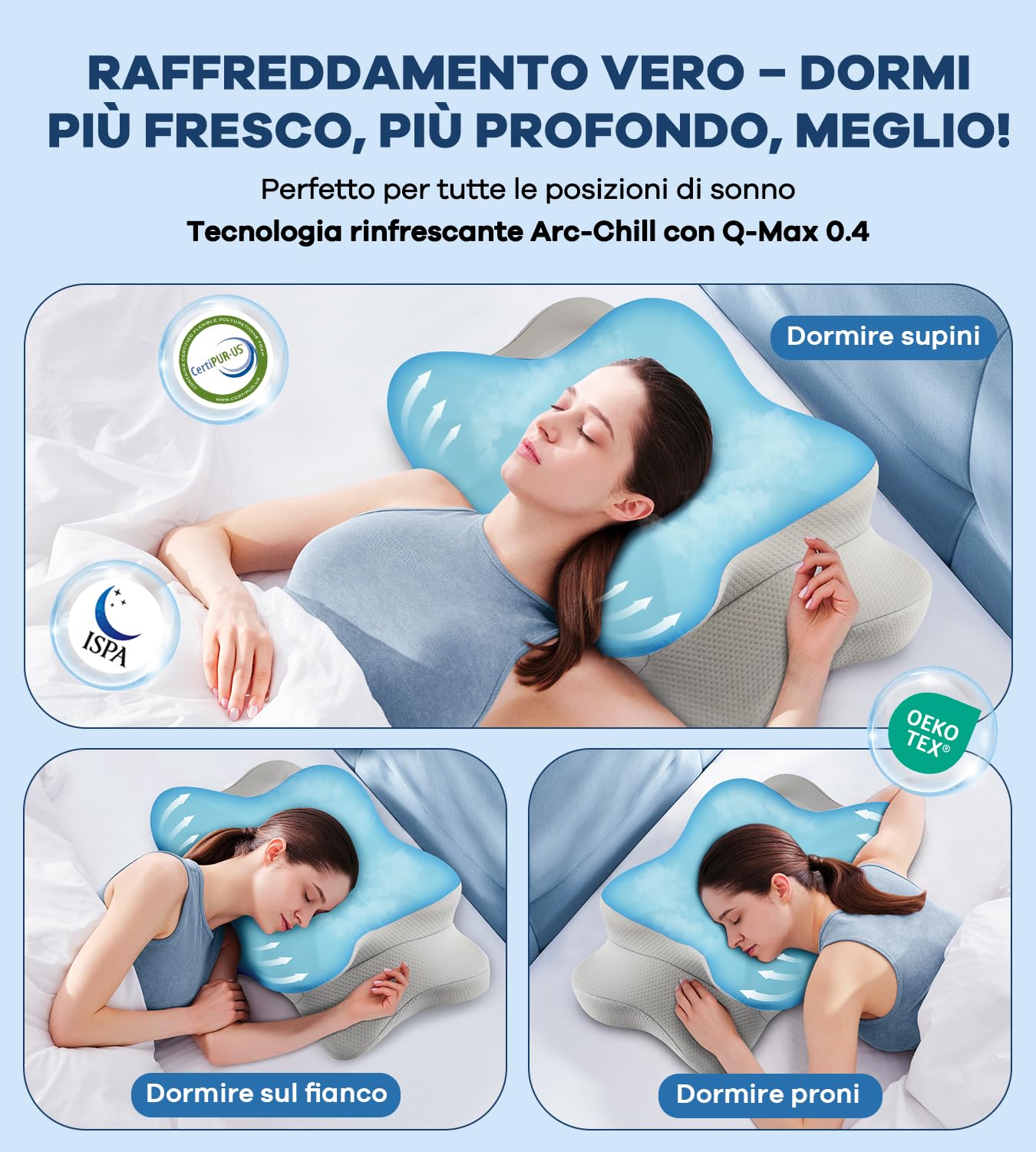 DONAMA Cuscino Cervicale per Dormire, 2 in 1 Cuscino Ergonomico in Memory Foam con Federa Sfoderabile e Lavabile