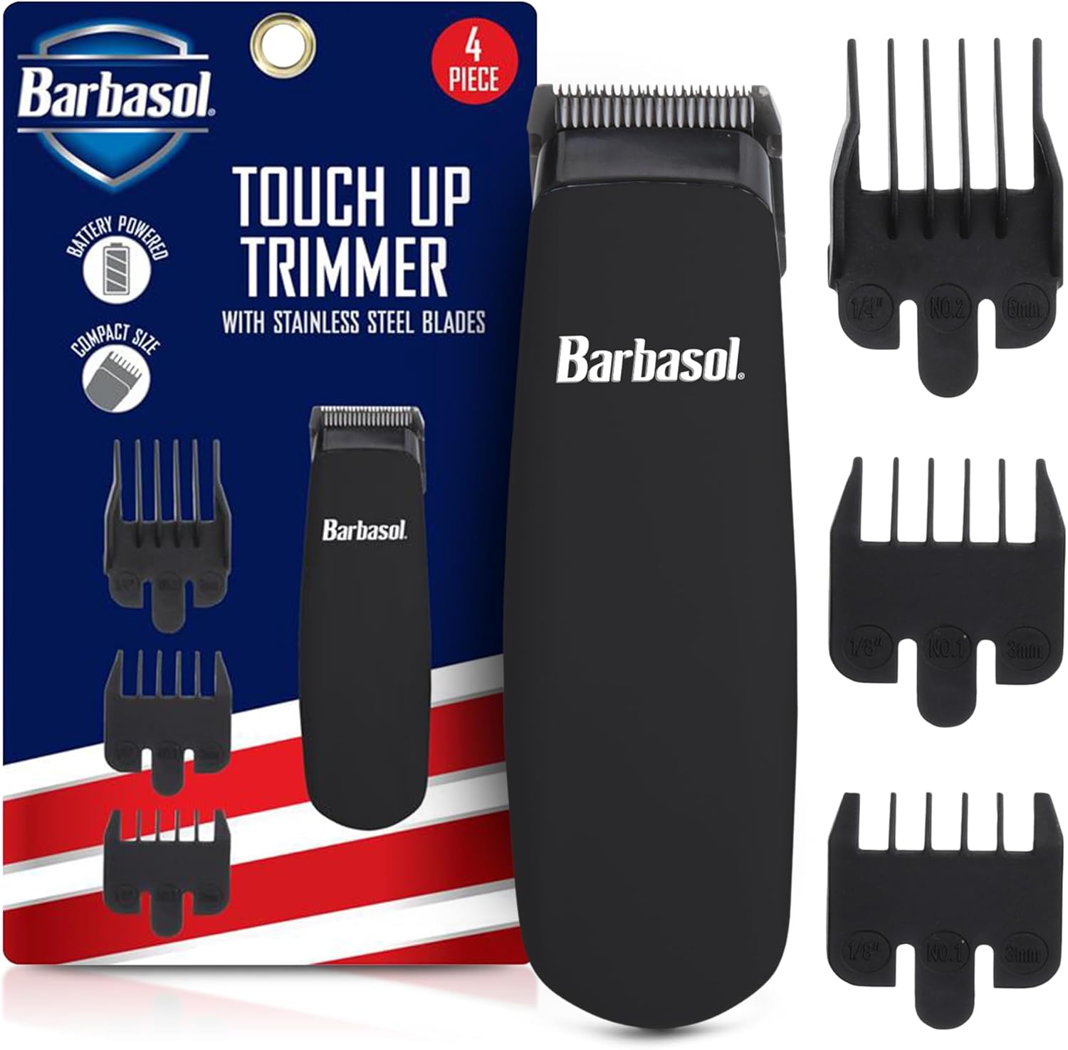 Barbasol Compacte Touch Up Trimmer op batterijen met precisie roestvrijstalen messen en 3 geleidekammen