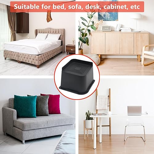 Miniatura 5 de Elevadores de cama resistentes de 4 pulgadas, paquete de 4 elevadores de muebles de gran tamaño, elevadores de cama negros para mesa, sofá, silla,