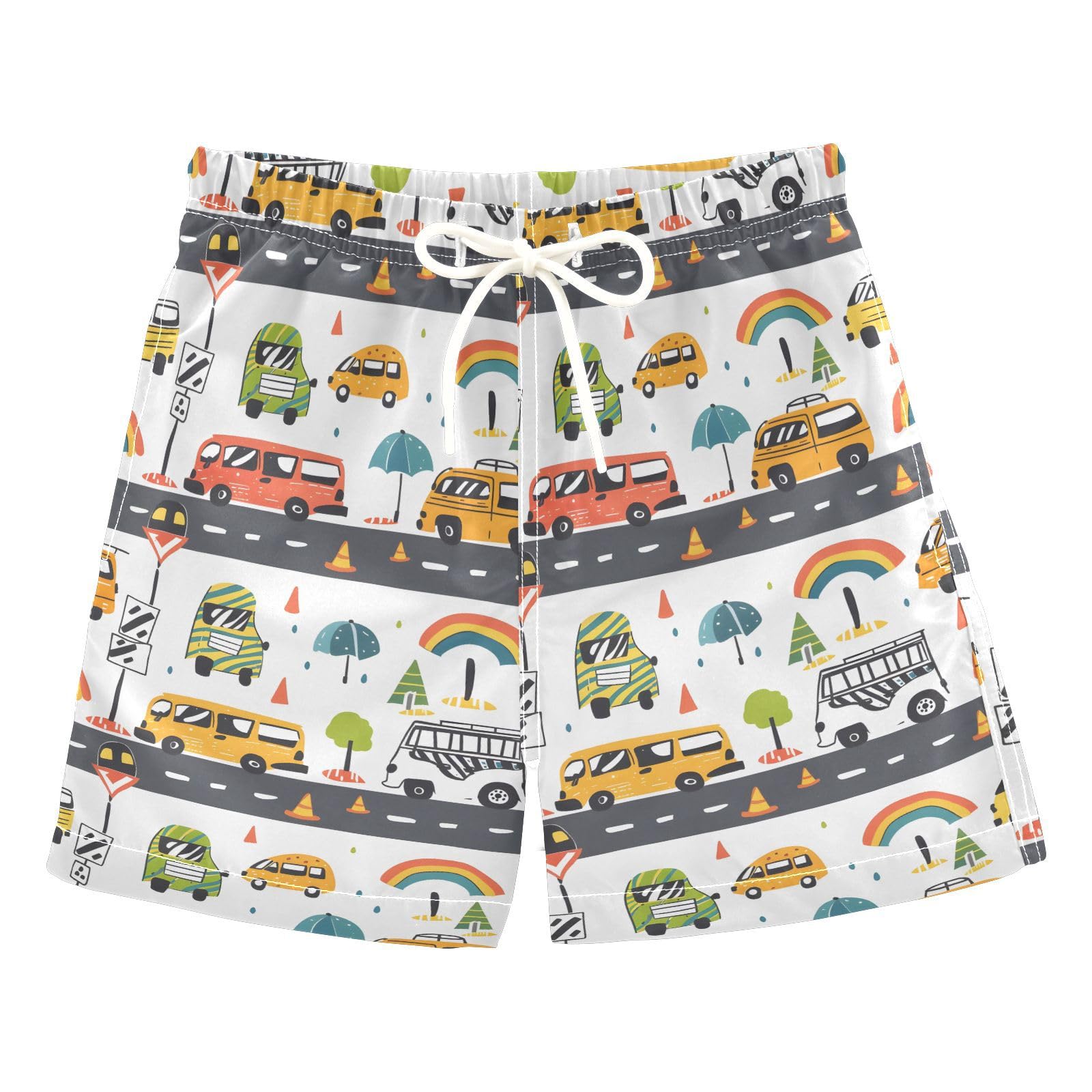 senya Cartoon Car and Road Boys Swim Trunks Toddler Shorts Swimwear Boardshorts Multicoloured