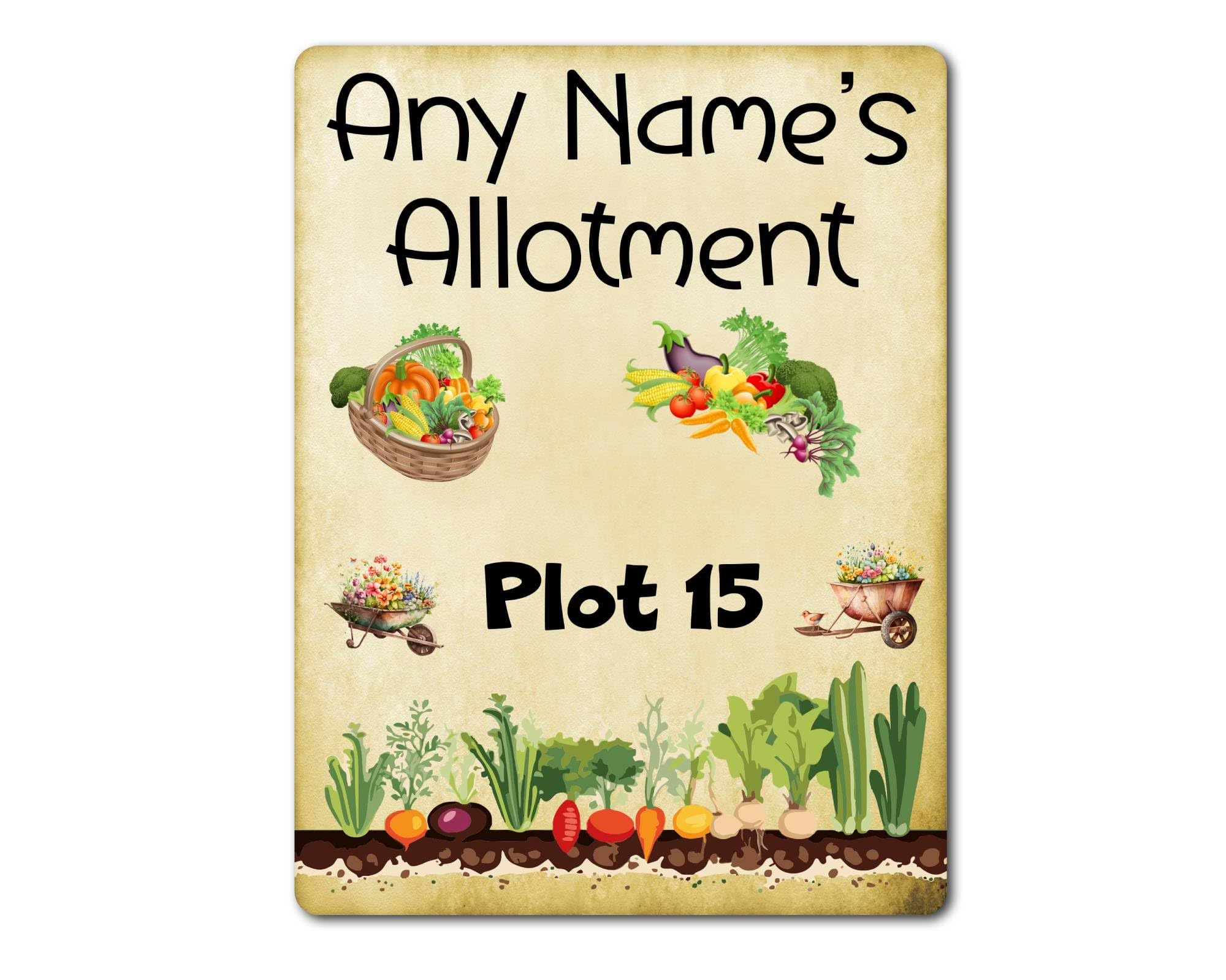 Decalarama Personalised Allotment Metal Sign Gift – Any Name And Plot Number - Cute Fun Novelty Aluminium Present
