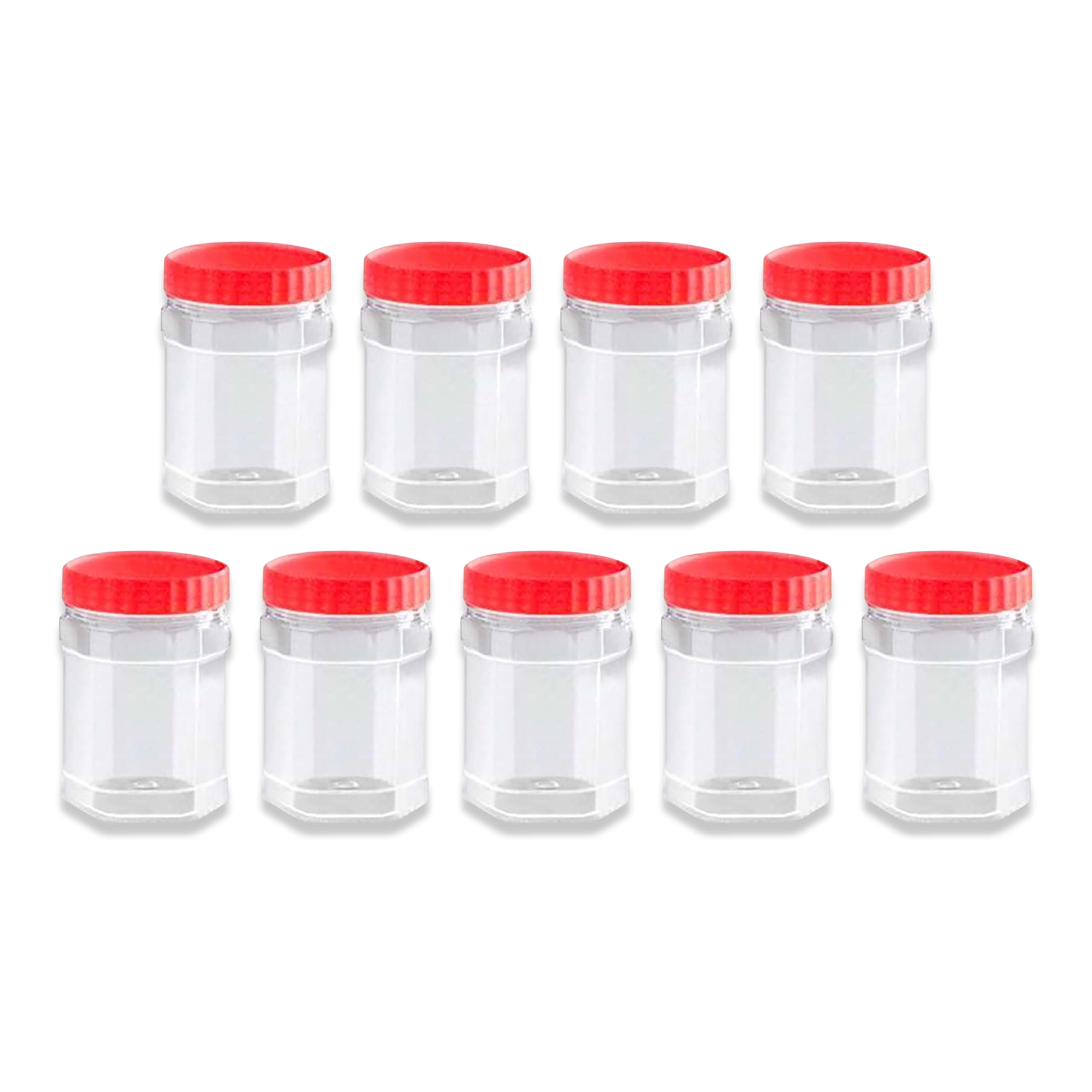 QUANTA Plastic Jars with Lids – Clear Storage Containers – Airtight, Stackable, BPA-Free Container Jar for Spices, Sweets, Crafts, Dog Treats – Reusable & Durable (9, Clear/Transparent, 400ml)