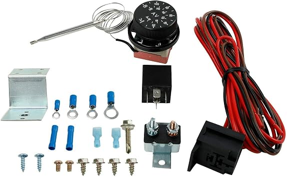 BLACKHORSE-RACING 7 Slim Push Pull 12V Electric Radiator Cooling Fan with Adjustable Electric 12V Radiator Fan Thermostat Control Relay Wire Kit for Car Truck