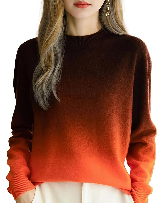 LAI MENG FIVE CATS Womens Crew Neck Fall Sweater Lightweight Knit Long Sleeve Gradient Pullover Tops