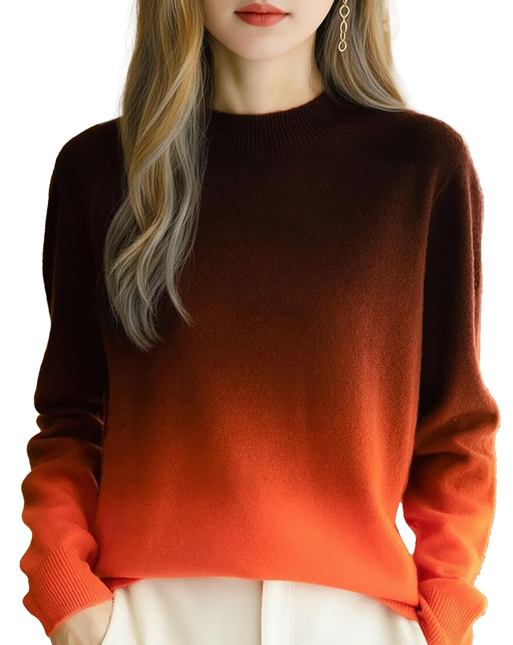 LAI MENG FIVE CATS Womens Crew Neck Fall Sweater Lightweight Knit Long Sleeve Gradient Pullover Tops