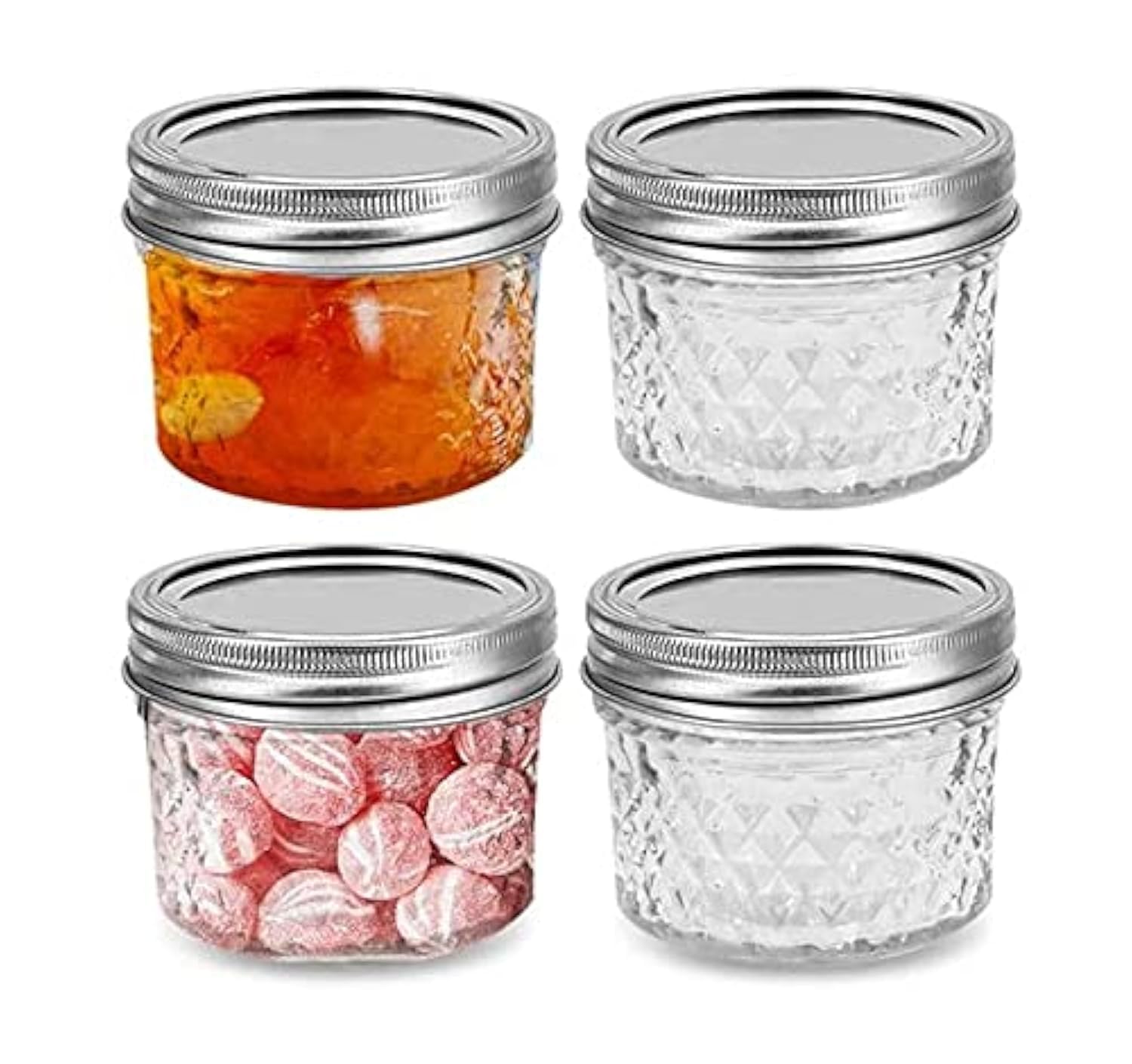 GINOYA BROTHERS 100 ml.Mini Mason Jars with Lids,Crystal Jars Ideal for Food Storage, Jam, Body Butters, Jelly, Wedding Favors, Baby Foods (4) (Glass)