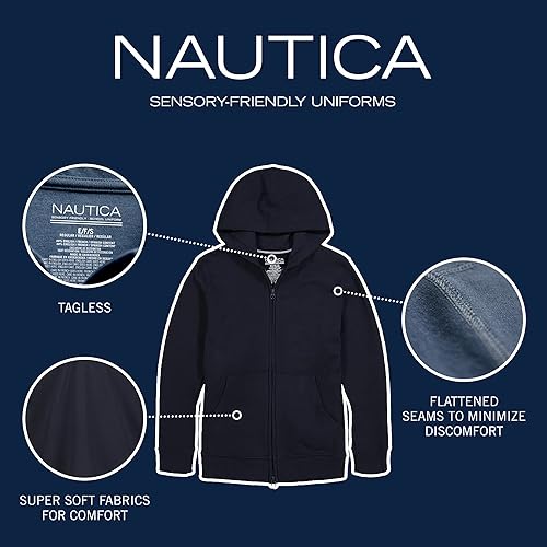 Miniatura 4 de Nautica - Sudadera con capucha, de polar, con cierre, con mangas largas, sensorial, para niño