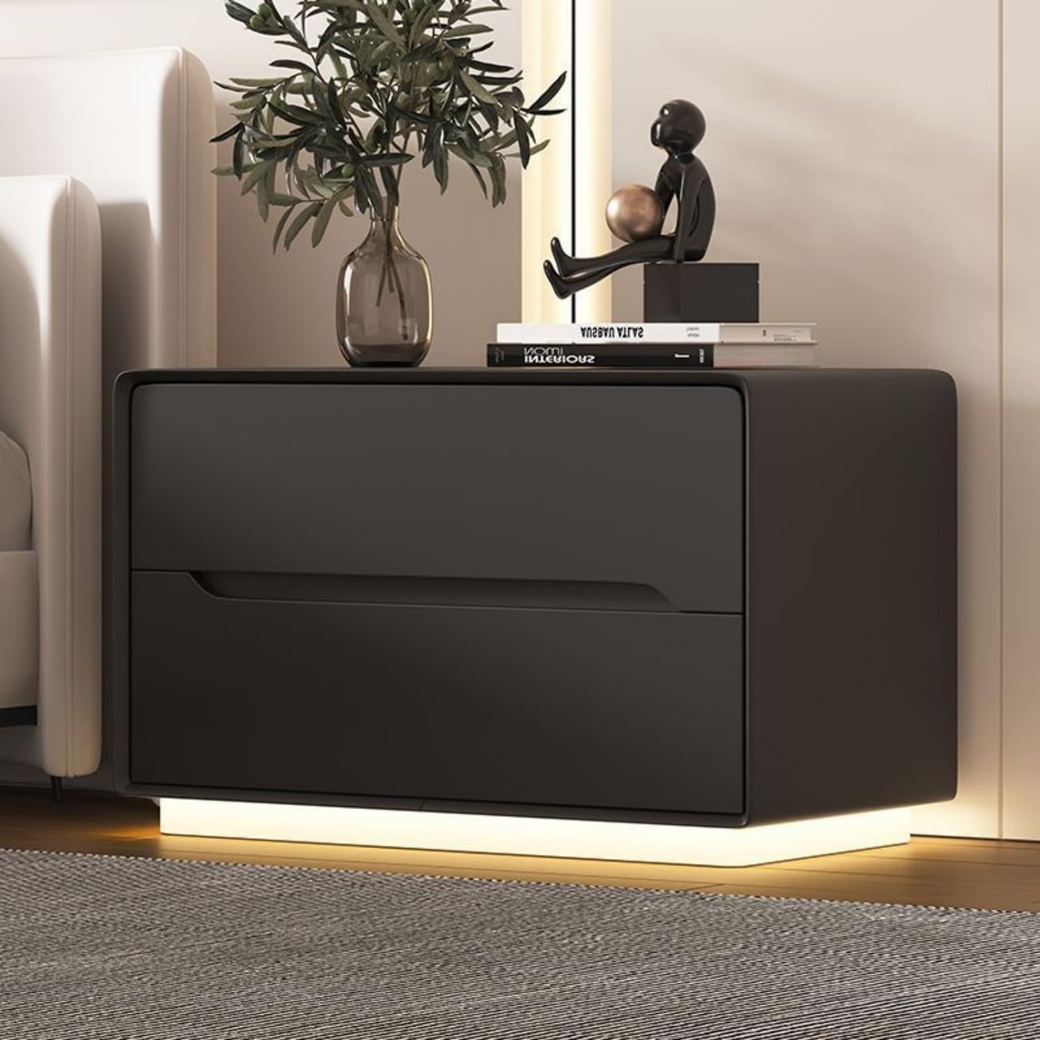 SRWEライト付き ベッドサイドテーブル 収納付き 木製 引き出し 取り付け不要 寝室用 ソファサイド ナイトスタンド 北欧風 おし