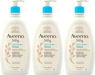 Aveeno Baby Daily Moisture Lotion for Delicate Skin with Natural Colloidal Oatmeal & Dimethicone, Hypoallergenic, Fragrance-, Phthalate- & Paraben-Free, 3 x 18 fl. oz
