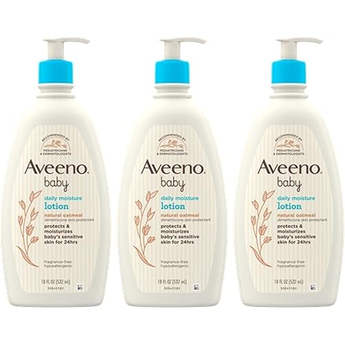 Aveeno Baby Daily Moisture Lotion for Delicate Skin with Natural Colloidal Oatmeal & Dimethicone, Hypoallergenic, Fragrance-, Phthalate- & Paraben-Free, 3 x 18 fl. oz