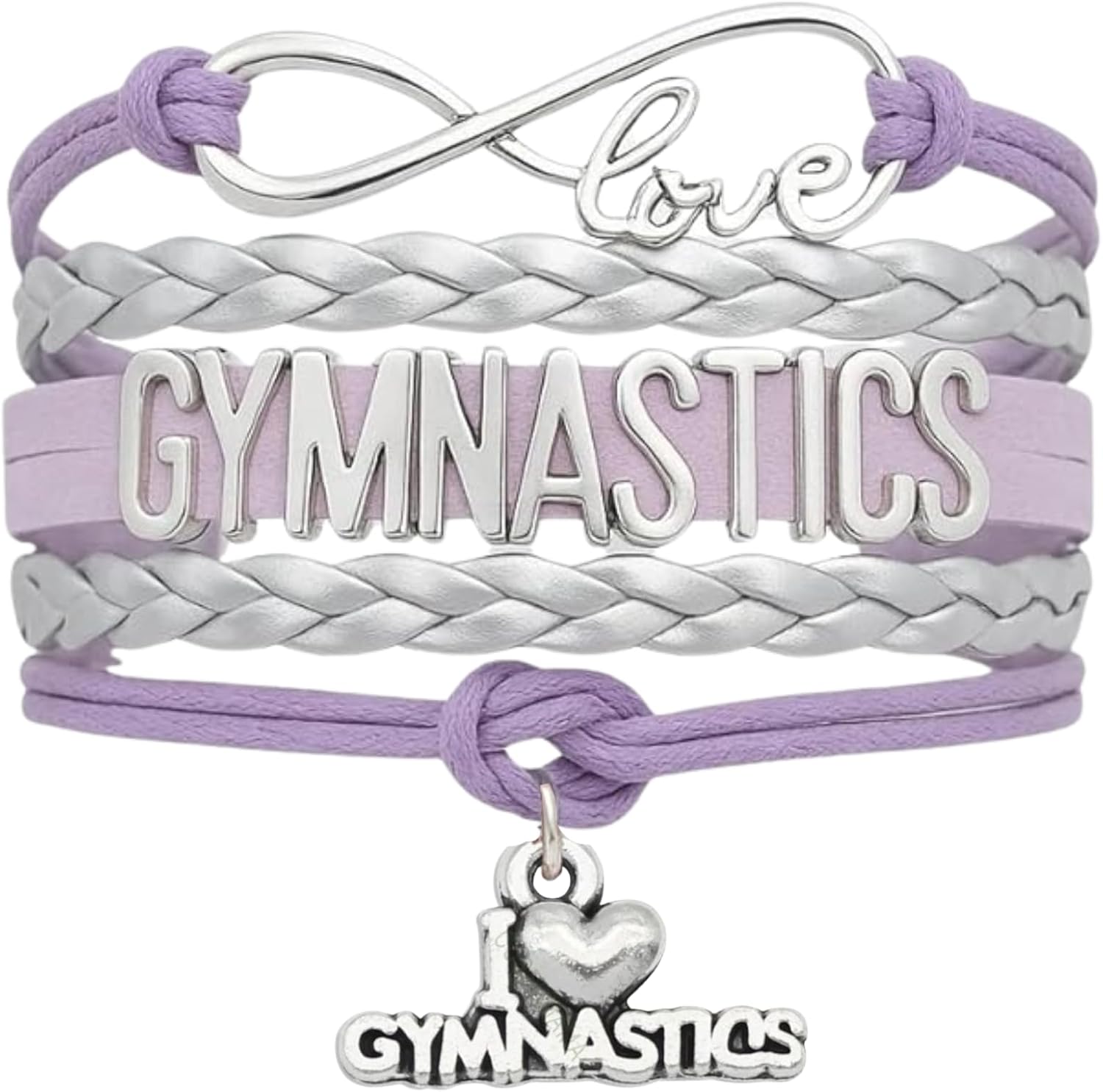 Sportybella Gymnastics Bracelet, Gymnastics Jewelry, Purple Infinity Love Charm Bracelet - Gift For Gymnasts