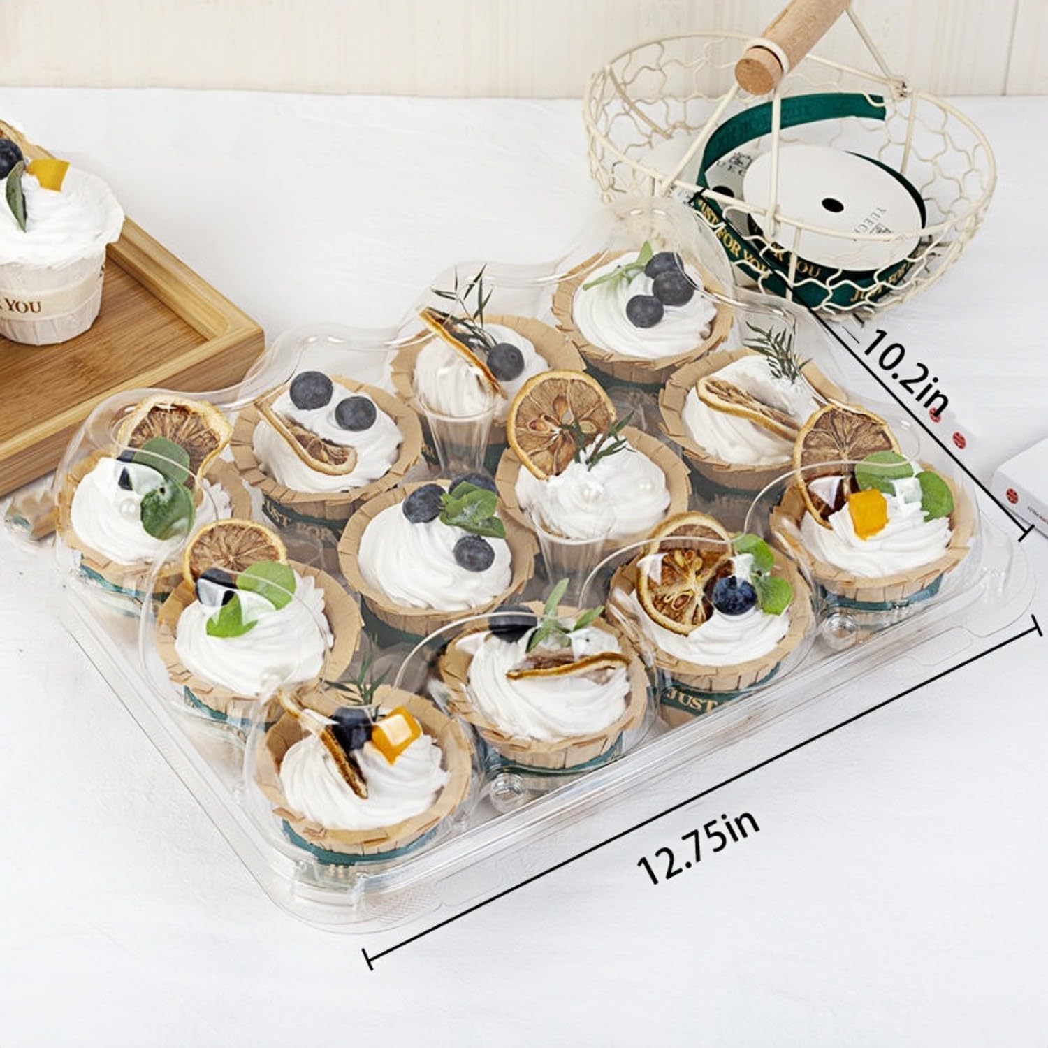 Cupcake Carrier, 12 Pack x 20 Sets, Rectangular, Flip Top, Reusable, Minimalist Style, 240 Cupcake Liners