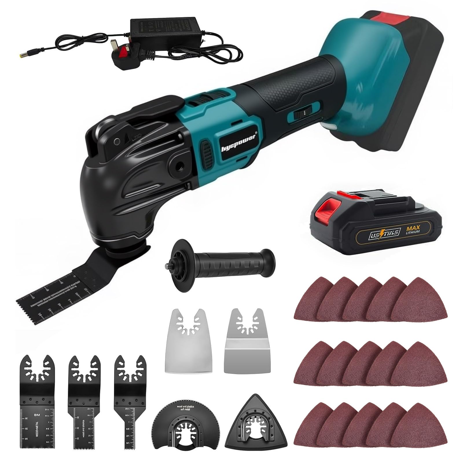 Herramienta multifunción con 1 batería de 2,0 Ah, 24 accesorios, juego de herramientas oscilantes para Makita 18 V Li-Ion, 6 velocidades, motor sin escobillas para cortar, lijar