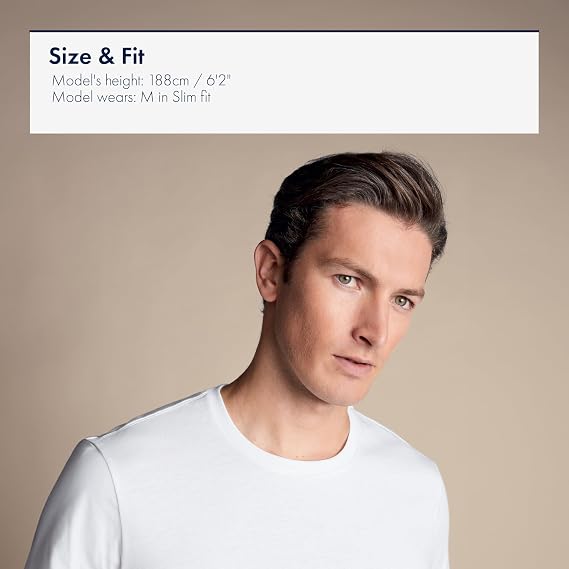 Charles Tyrwhitt Undershirt for Men 2 Pack of White Men's Cotton Undershirts Soft Pima Crew Neck Mens Cotton T-Shirts