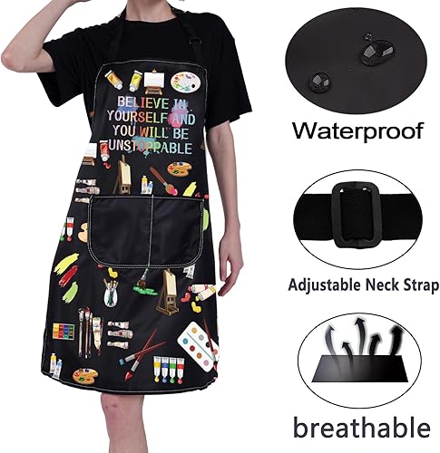 Miniatura 3 de CMNIM Delantal de pintura de artista con bolsillos, regalos para pintor de artista, regalos para profesores de arte, estudiantes, delantal de