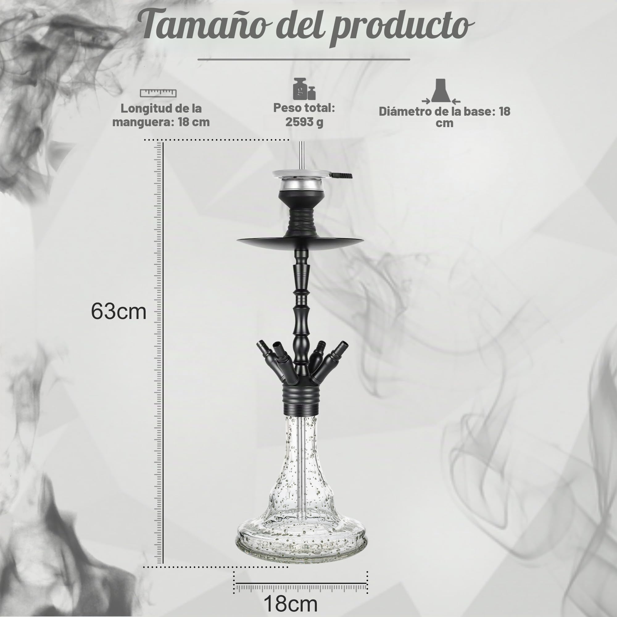 HOOKAH Narguile Conexiones Narguile Mediano de Aluminio y Tubo de Cuero, Narguiles Mangueras y Mangos con Cabeza, Chisha Bowl (Negro)