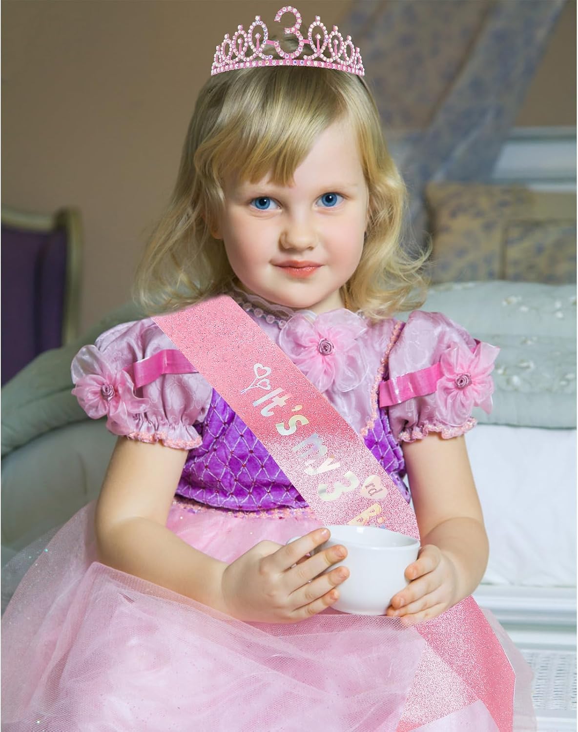 Canitor Birthday Decorations for Girls - Crown Tiara Sash Set and Headband Gift