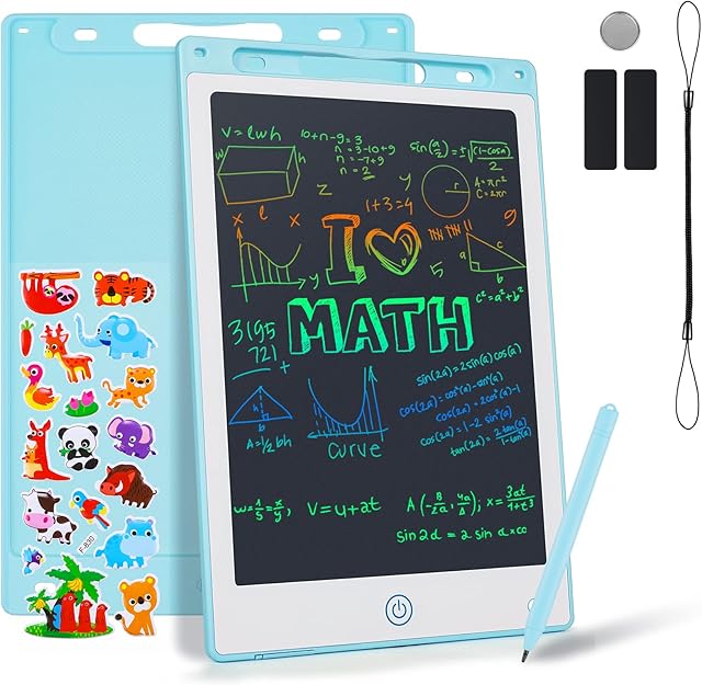 Coolzon Colourful LCD Writing Tablet Kids, 10 Inch Erasable Writing Tablet with Lock Function Kids Drawing Pad for Painting Drawing and Memo Lists,Free Animal Cartoon Stickers,Blue