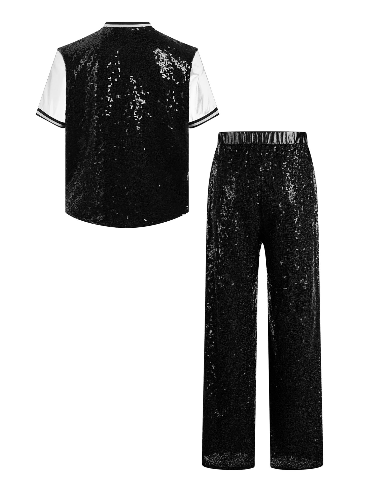 TiaoBug Tuta da Ginnastica Artistica Bambina 2 Pezzi Completo Sportivo da Allenamento Ballo di Strada Maglietta Maglia Manica Corta + Pantaloni di Paillettes Dancewear