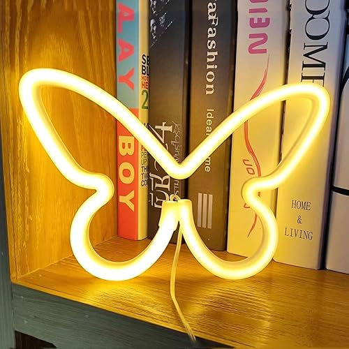Vista 49 de Letreros de neón de mariposa que funcionan con pilas, luces LED de noche de neón, funciona con USB, decoración de pared de mariposa para decoración