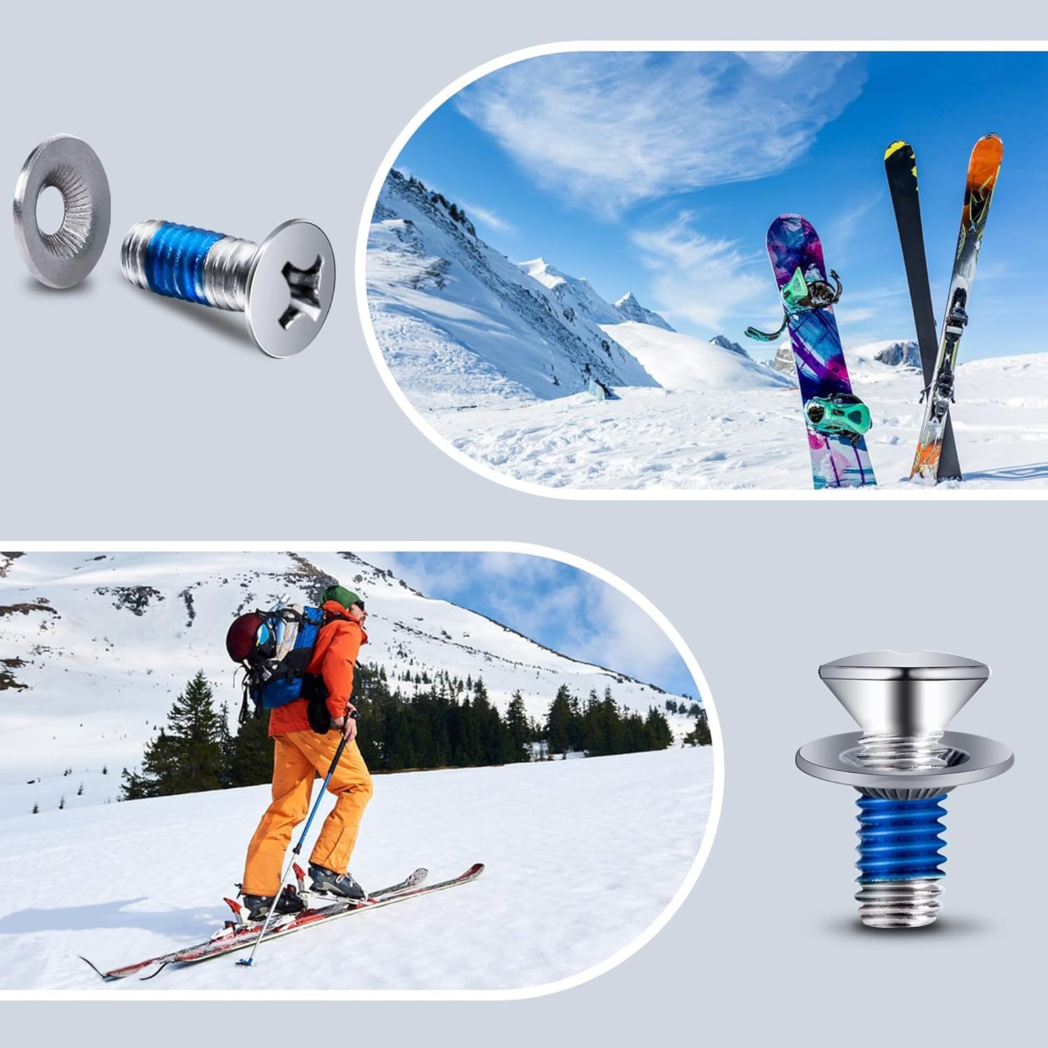 Lot de 32 vis de fixation pour snowboard (16 vis, 16 rondelles) pour fixations de snowboard
