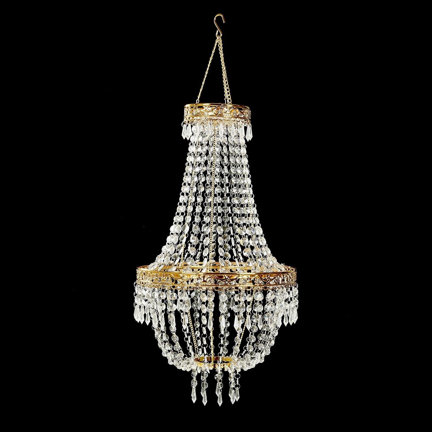 Efavormart 2ft Empire Crystal Chandelier – Gold Ornate Metal Frame, Adjustable Farmhouse Hanging Pendant Light for Compact Spaces, Table Centerpieces, and Elegant Home Decor