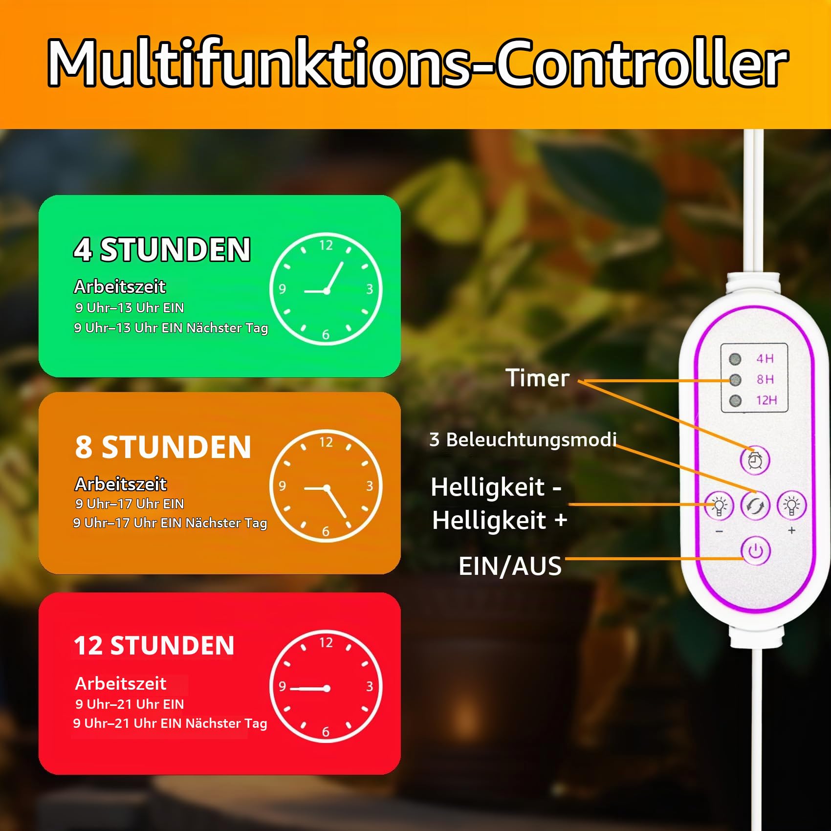 Pflanzenlampen LED Vollspektrum mit Ständer – 4 Köpfe 420 LEDs (5x mehr), 660nm Rotlicht für Blüte & Frucht, Timer & Dimmer, höhenverstellbares Aluminium – Pflanzen LED Wachstumslampe (4 Köpfe)