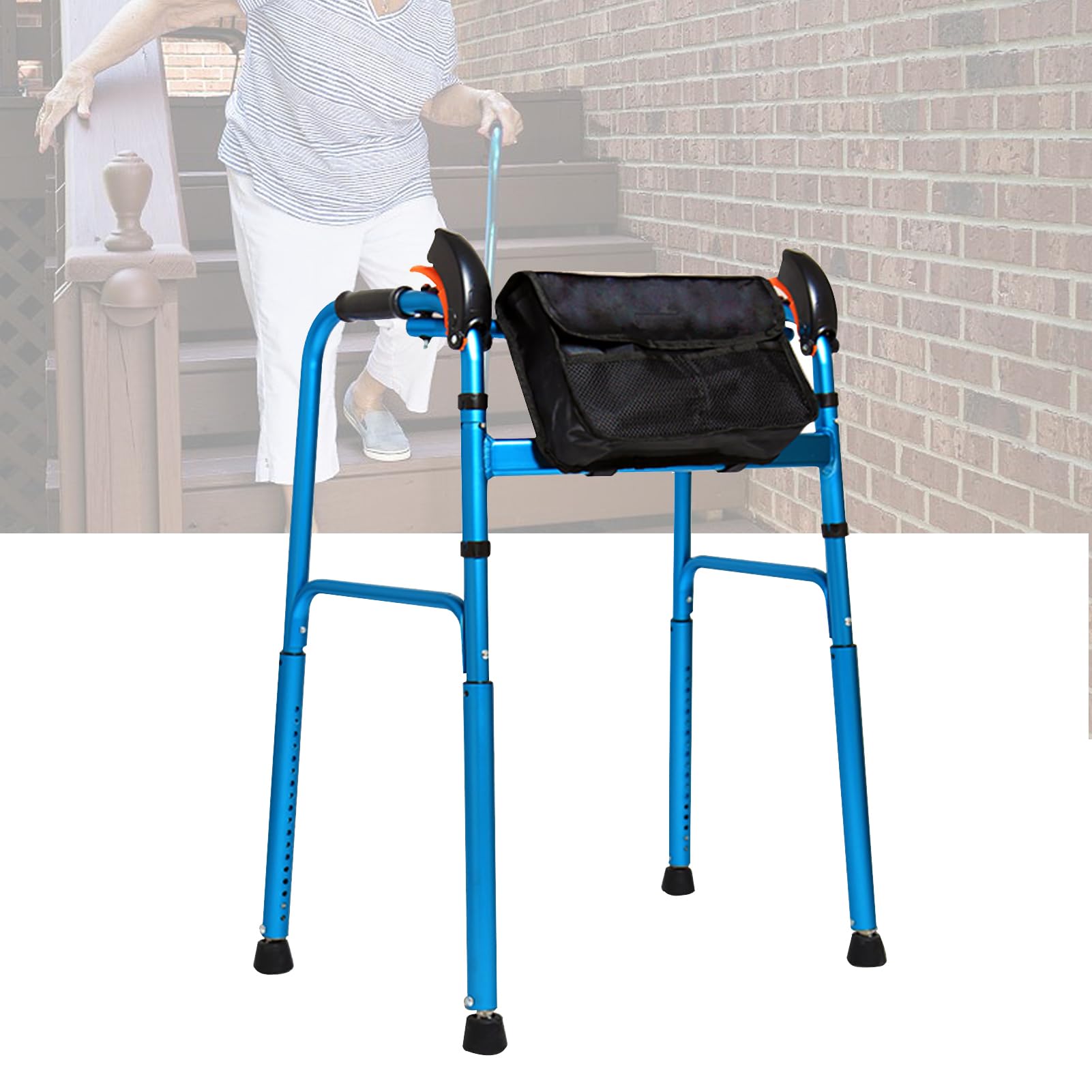 Andador Plegable para Adultos, Andador para Subir escaleras, Andador sin Ruedas, Andador Plegable Ligero de Aluminio con Altura Ajustable para Personas Mayores