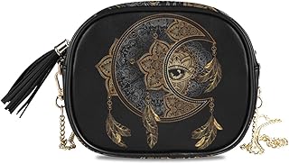 ALAZA PU Leather Small Crossbody Bag Purse Wallet Boho Chic Golden Crescent Moon & Sun Mandala Cell Phone Bags with Adjustable Chain Strap & Multi Pocket