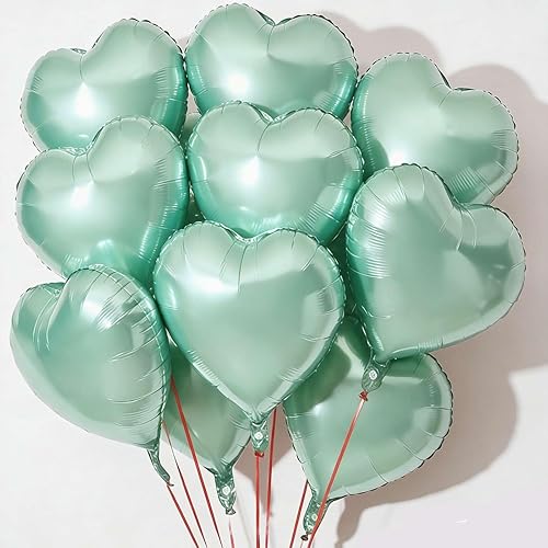 10 globos de papel de aluminio verde oliva en forma de corazón de 18 pulgadas, corazón verde retro para baby shower, boda, decoraciones de San 18