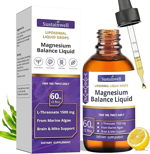Gotas líquidas de magnesio L-treonato de 1500 mg de alta absorción para el cerebro para el sueño Memory Focus Sleep sin azúcar vegano 2.04 fl oz,
