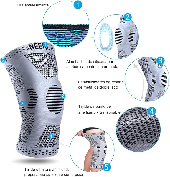 NEENCA Rodillera Profesional, Rodillera de Compresión con Almohadillas de Gel de Rótula y Estabilizadores Laterales para Hombre y Mujer, Rodilleras de Grado Médico para Correr, Desgarro de Menisco - 3
