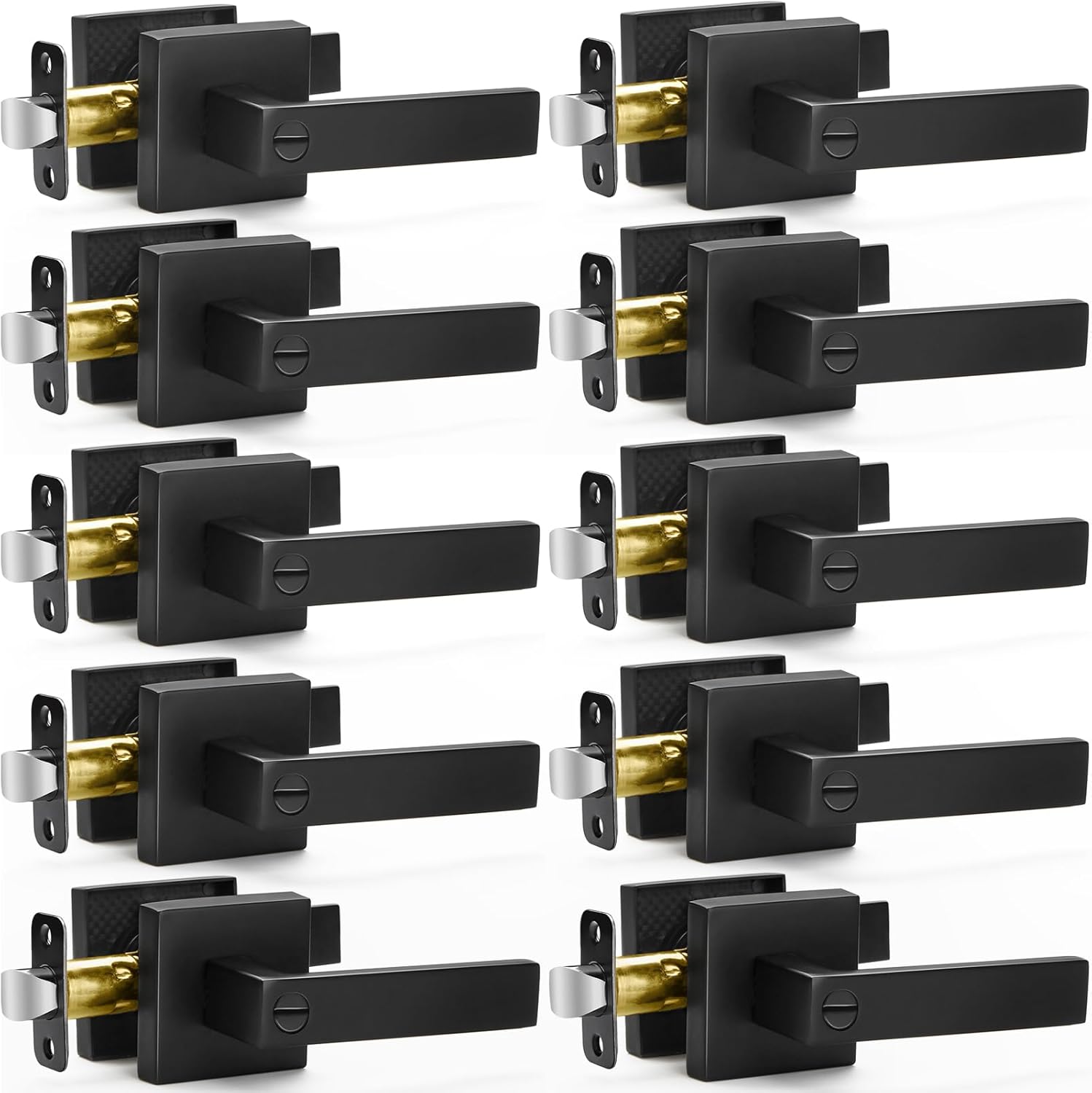 Sopoby 10 Pack Matte Black Door Handles Privacy Door Levers, Keyless Interior Door Knobs Square Door Levers Heavy Duty Door Locks for Bedroom Bathroom, Reversible Flat Levers