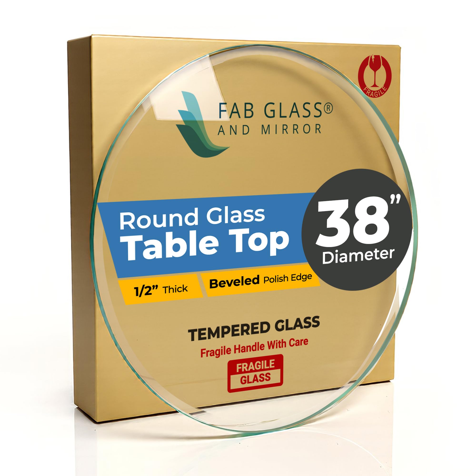 38" Inch Round Glass Table Top 1/2" Thick Tempered Beveled Edge by Fab Glass and Mirror