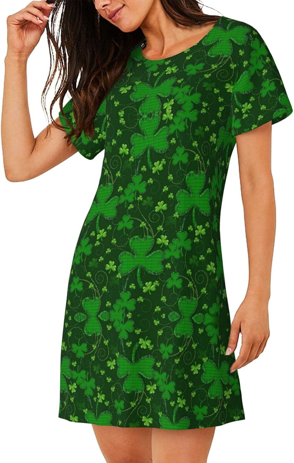 Background St Patrick'S Day Glitter Print Soft Women'S Sleepwear,Comfy Short Sleeve Nightgown,Perfect For Sleeping