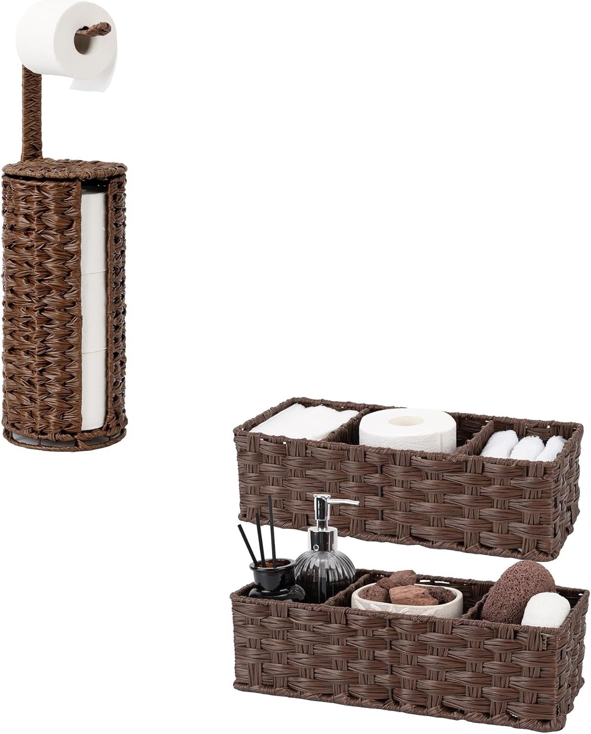 GRANNY SAYS Bundle of 1-Pack Freestanding Toilet Paper Holder Stand & 2-Pack Wicker Baskets