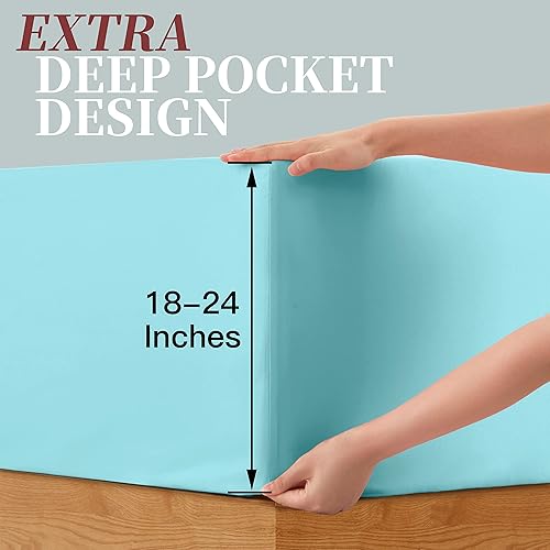 Miniatura 10 de Manyshofu Sábana bajera de bolsillo extra profundo tamaño California King  Sábana bajera de 1800 hilos de profundidad de hotel de hasta 24 pulgadas,