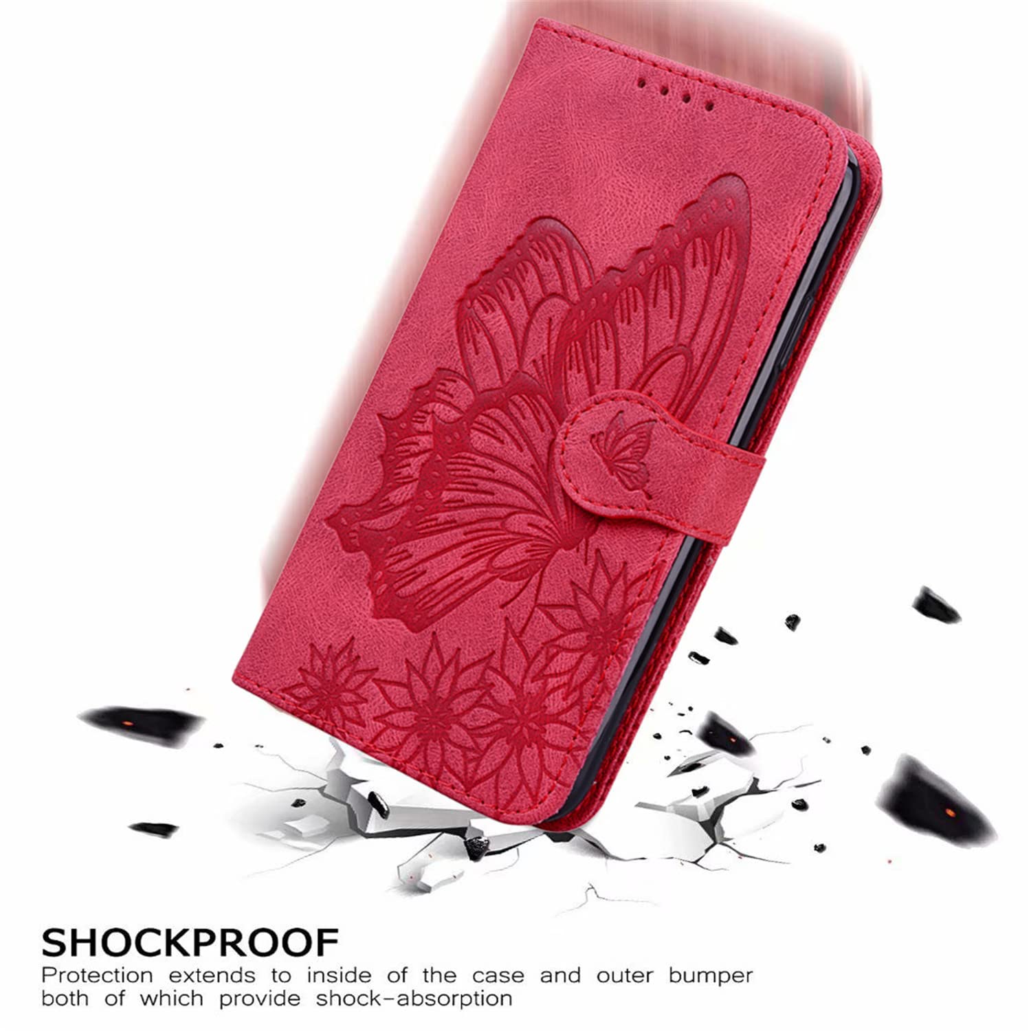 Uposao Custodia Portafoglio Per Samsung Galaxy A50 - Farfalla Fiore, Pelle PU Con Slot E Supporto, Include Pennino (Rosso Farfalla) - 4