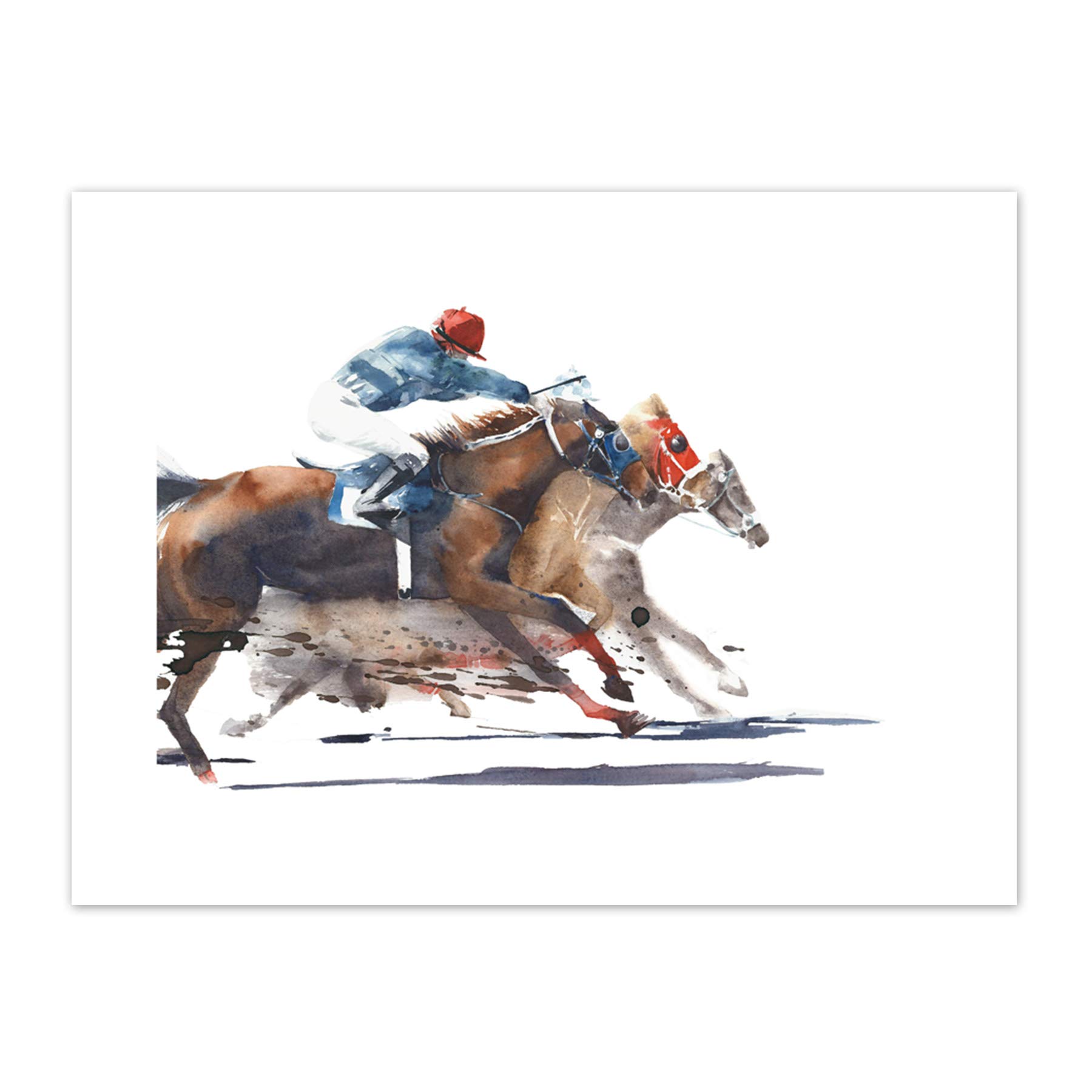Wee Blue Coo Racing Horses With Jockey Art Print Canvas Premium Wall Decor Poster