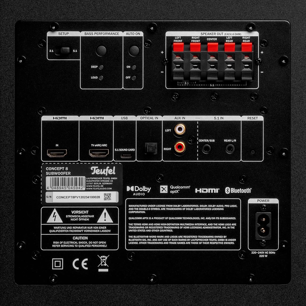 Teufel Concept 8 Subwoofer mit Bluetooth und Integrierter AV-Receiver, Qualcomm aptX, USB-C, HDMI ARC CEC und Dynamore-Technologie, 5.1 USB-C-Soundkartenfunktion