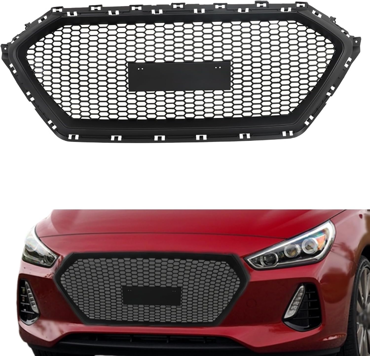 Silscvtt Front Grille Black Frame Honeycomb Mesh Replacement for Elantra 2017-2018